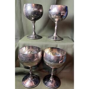 Set of 4 Vintage Silver Plated Valero Wine glass Chalice Made in Spain 4-3/4"